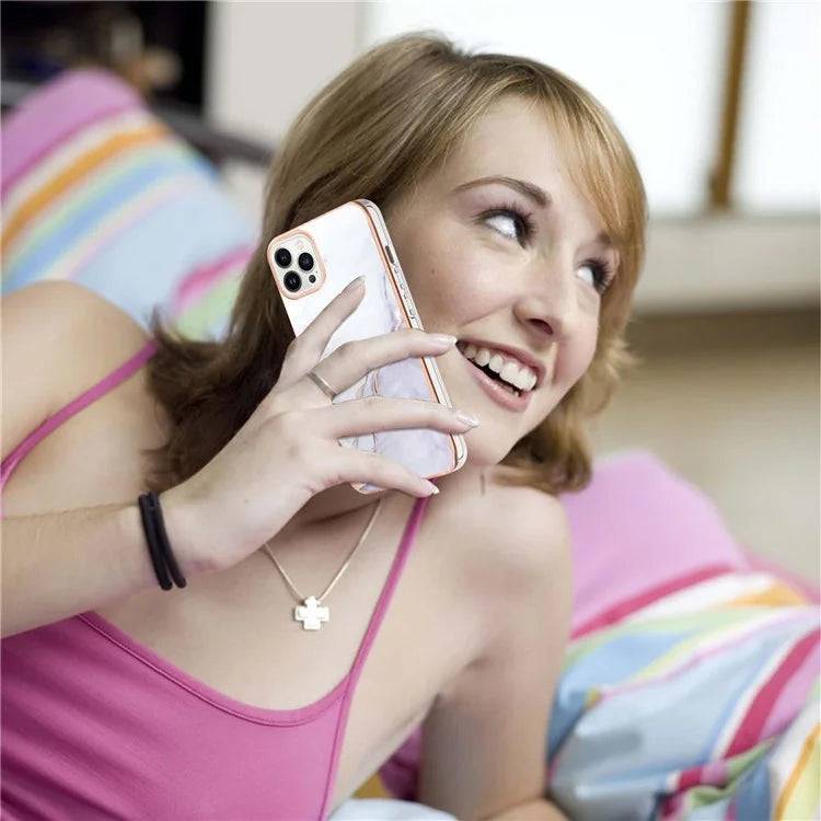 YB IMD Series-16 Style-E For iPhone 16 Pro Phone Case IMD Marble Pattern TPU Back Cover