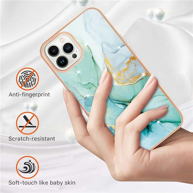 YB IMD Series-16 Style-E For iPhone 16 Pro Phone Case IMD Marble Pattern TPU Back Cover