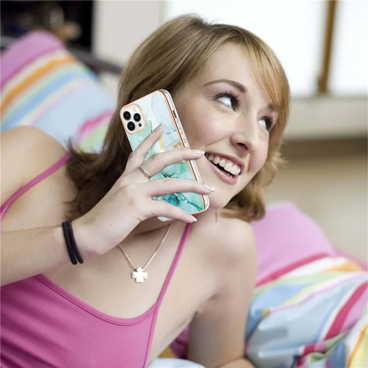 YB IMD Series-16 Style-E For iPhone 16 Pro Phone Case IMD Marble Pattern TPU Back Cover