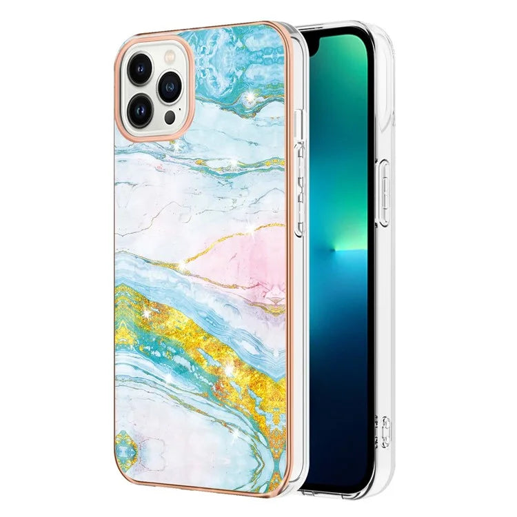 YB IMD Series-16 Style-E For iPhone 16 Pro Phone Case IMD Marble Pattern TPU Back Cover