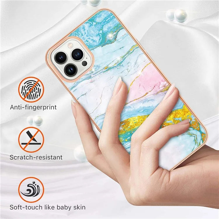YB IMD Series-16 Style-E For iPhone 16 Pro Phone Case IMD Marble Pattern TPU Back Cover