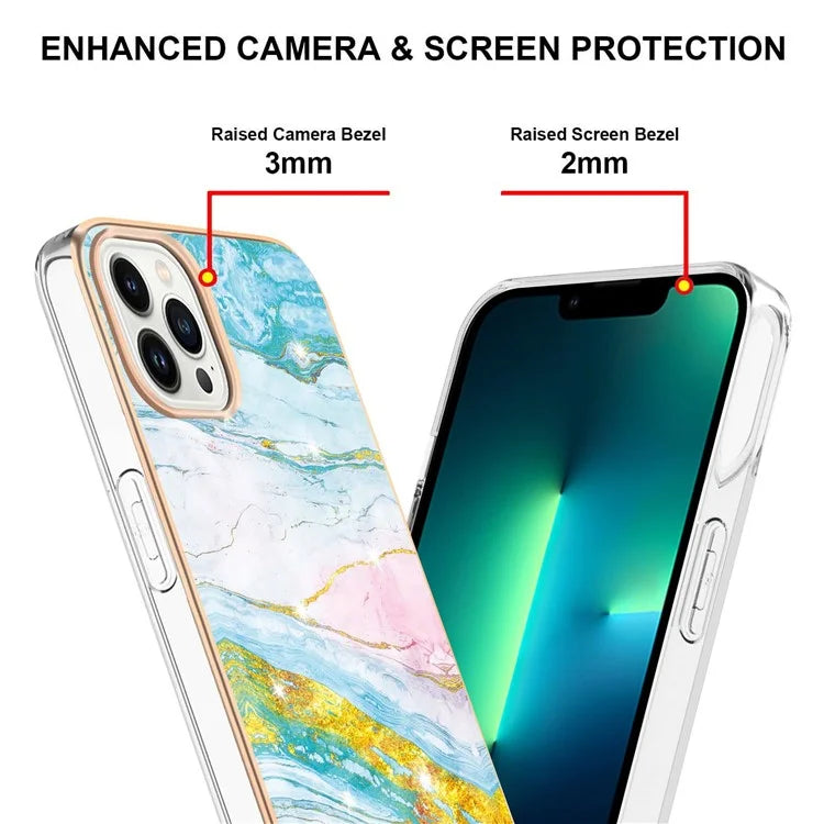YB IMD Series-16 Style-E For iPhone 16 Pro Phone Case IMD Marble Pattern TPU Back Cover