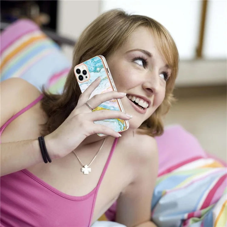 YB IMD Series-16 Style-E For iPhone 16 Pro Phone Case IMD Marble Pattern TPU Back Cover