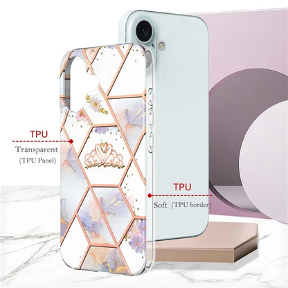 YB IMD Series-16 Style-E For iPhone 16 Case IMD Marble Flower Pattern TPU Phone Cover