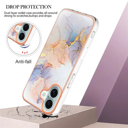 YB IMD Series-16 Style-E For iPhone 16 Case IMD Marble Flower Pattern TPU Phone Cover