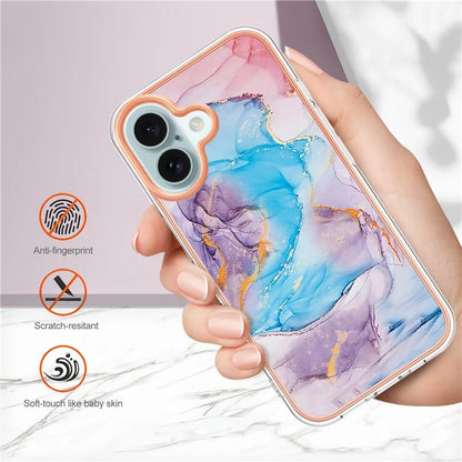 YB IMD Series-16 Style-E For iPhone 16 Plus Case IMD Marble Flower Pattern TPU Phone Cover