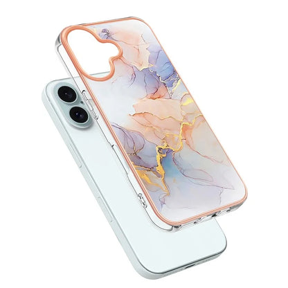 YB IMD Series-16 Style-E For iPhone 16 Plus Case IMD Marble Flower Pattern TPU Phone Cover