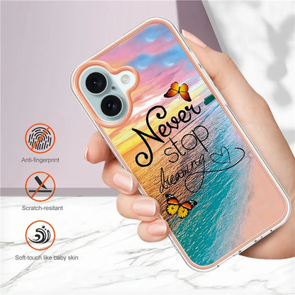YB IMD Series-16 Style-E For iPhone 16 Plus Case IMD Marble Flower Pattern TPU Phone Cover