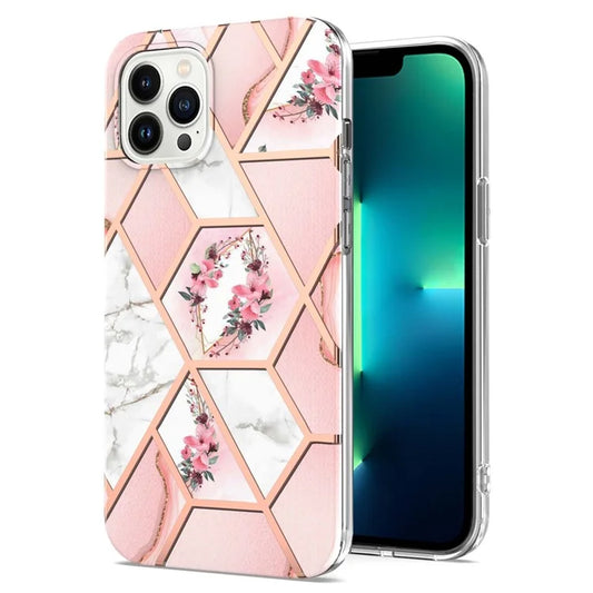 YB IMD Series-16 Style-E For iPhone 16 Pro Max Case IMD Marble Flower Pattern TPU Phone Cover