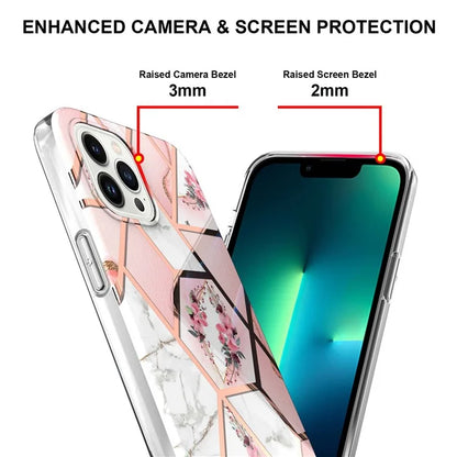 YB IMD Series-16 Style-E For iPhone 16 Pro Max Case IMD Marble Flower Pattern TPU Phone Cover