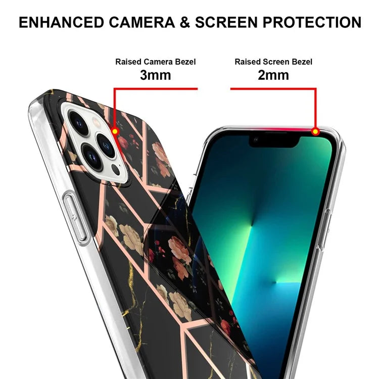 YB IMD Series-16 Style-E For iPhone 16 Pro Max Case IMD Marble Flower Pattern TPU Phone Cover