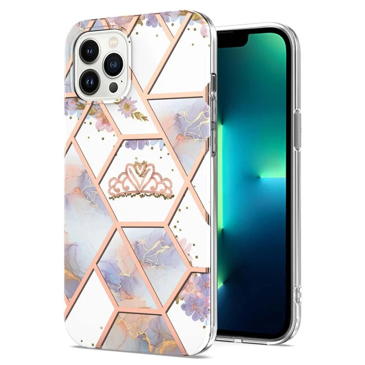 YB IMD Series-16 Style-E For iPhone 16 Pro Max Case IMD Marble Flower Pattern TPU Phone Cover