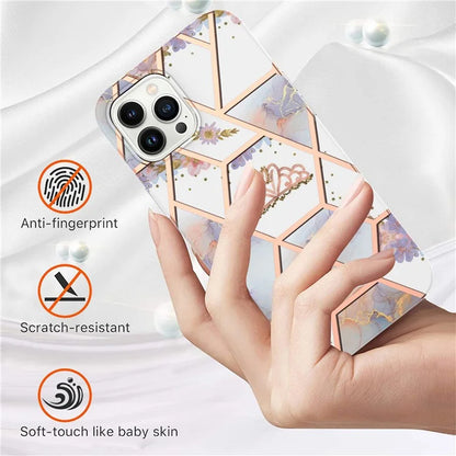YB IMD Series-16 Style-E For iPhone 16 Pro Max Case IMD Marble Flower Pattern TPU Phone Cover