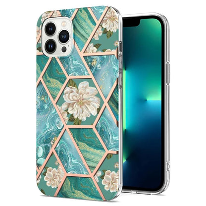 YB IMD Series-16 Style-E For iPhone 16 Pro Max Case IMD Marble Flower Pattern TPU Phone Cover