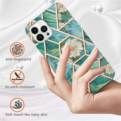 YB IMD Series-16 Style-E For iPhone 16 Pro Max Case IMD Marble Flower Pattern TPU Phone Cover