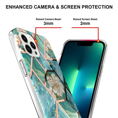 YB IMD Series-16 Style-E For iPhone 16 Pro Max Case IMD Marble Flower Pattern TPU Phone Cover