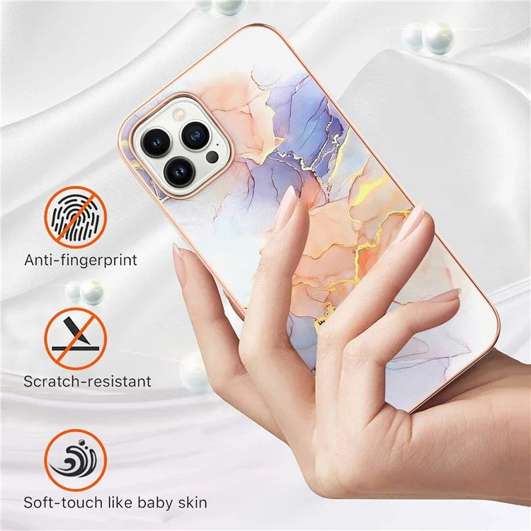 YB IMD Series-16 Style-E For iPhone 16 Pro Max Case IMD Marble Flower Pattern TPU Phone Cover