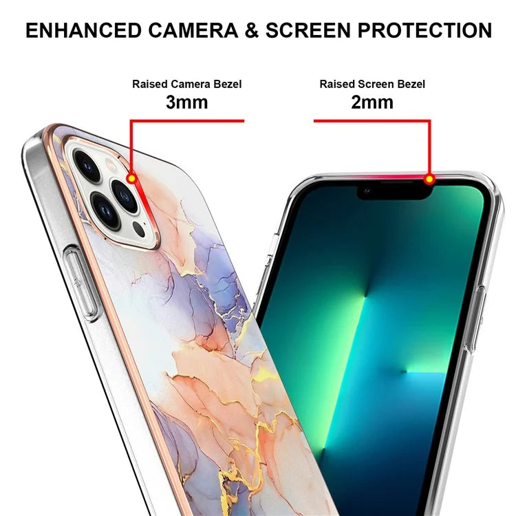 YB IMD Series-16 Style-E For iPhone 16 Pro Max Case IMD Marble Flower Pattern TPU Phone Cover