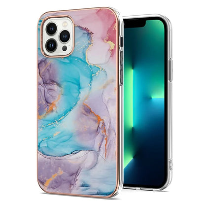 YB IMD Series-16 Style-E For iPhone 16 Pro Max Case IMD Marble Flower Pattern TPU Phone Cover