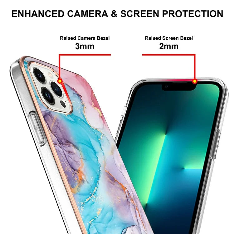 YB IMD Series-16 Style-E For iPhone 16 Pro Max Case IMD Marble Flower Pattern TPU Phone Cover