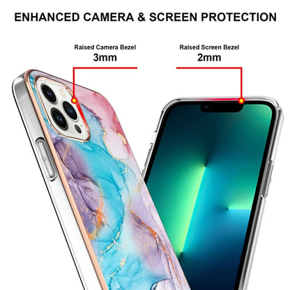 YB IMD Series-16 Style-E For iPhone 16 Pro Max Case IMD Marble Flower Pattern TPU Phone Cover
