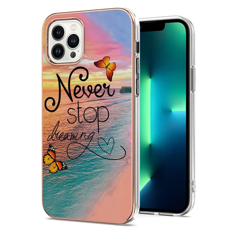YB IMD Series-16 Style-E For iPhone 16 Pro Max Case IMD Marble Flower Pattern TPU Phone Cover