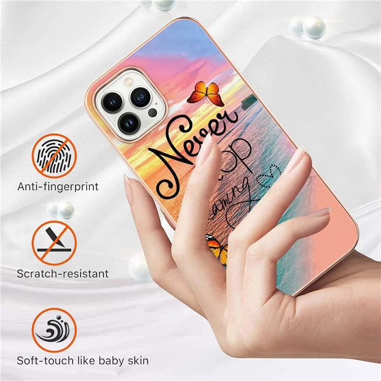 YB IMD Series-16 Style-E For iPhone 16 Pro Max Case IMD Marble Flower Pattern TPU Phone Cover
