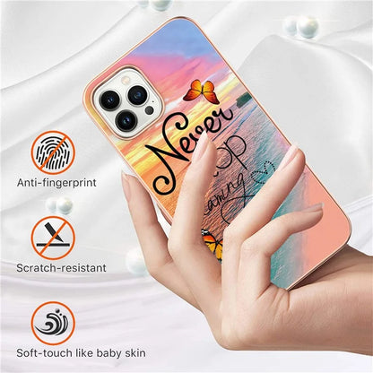 YB IMD Series-16 Style-E For iPhone 16 Pro Max Case IMD Marble Flower Pattern TPU Phone Cover