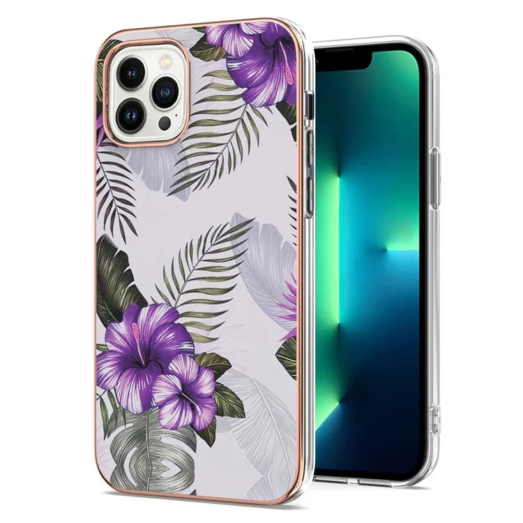 YB IMD Series-16 Style-E For iPhone 16 Pro Max Case IMD Marble Flower Pattern TPU Phone Cover