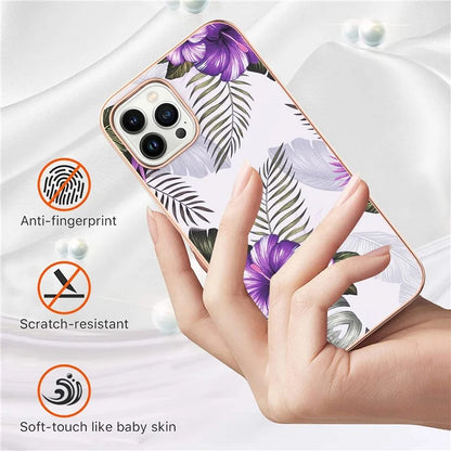 YB IMD Series-16 Style-E For iPhone 16 Pro Max Case IMD Marble Flower Pattern TPU Phone Cover