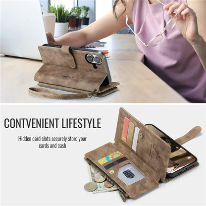 CASEME C30 Series for iPhone 16 Case PU Leather 7 Card Slots Wallet Phone Cover