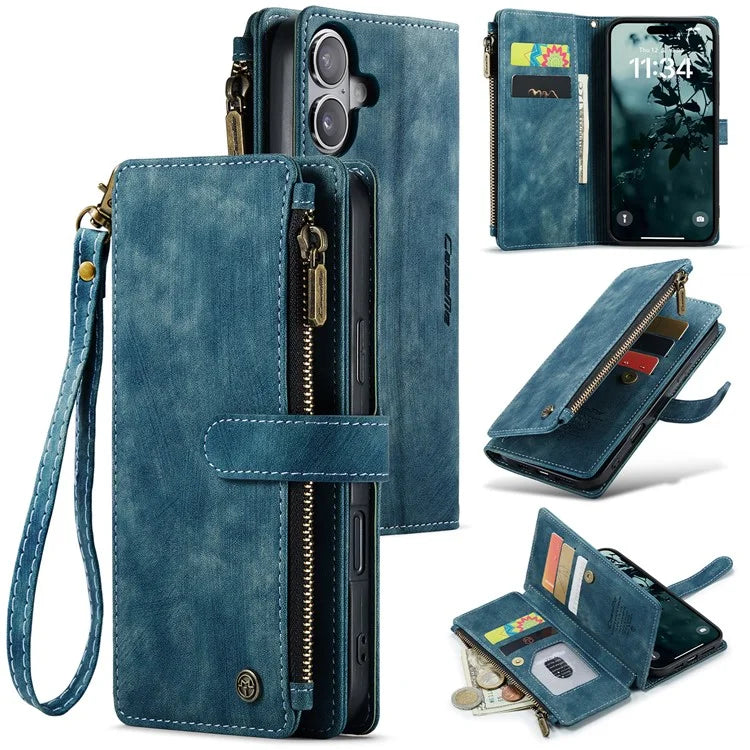 CASEME C30 Series for iPhone 16 Case PU Leather 7 Card Slots Wallet Phone Cover