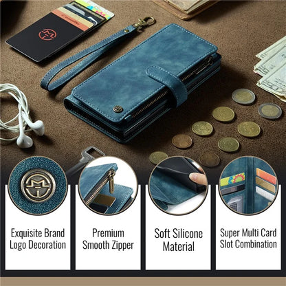 CASEME C30 Series for iPhone 16 Case PU Leather 7 Card Slots Wallet Phone Cover