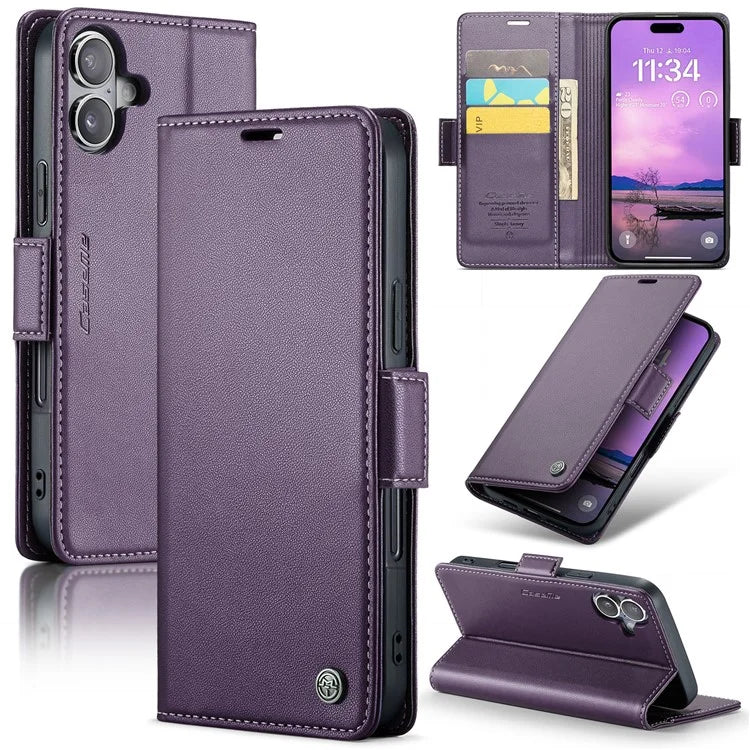 CASEME 023 Series For iPhone 16 Plus Case RFID Blocking Glossy Stand Phone Cover