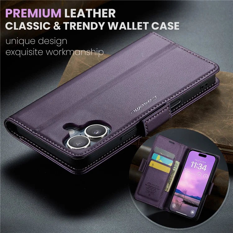 CASEME 023 Series For iPhone 16 Plus Case RFID Blocking Glossy Stand Phone Cover