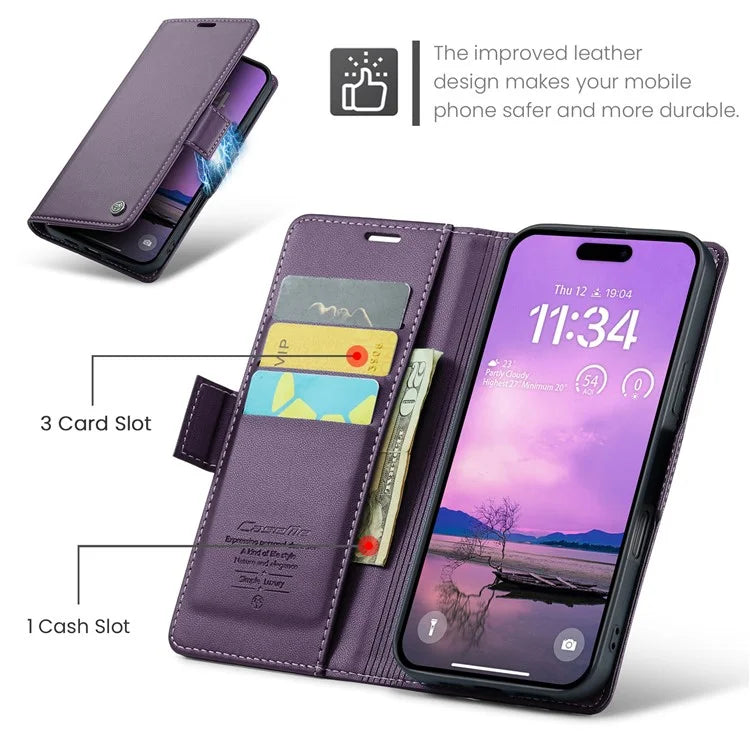 CASEME 023 Series For iPhone 16 Plus Case RFID Blocking Glossy Stand Phone Cover