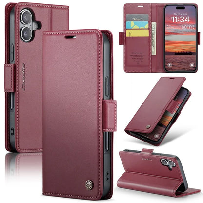 CASEME 023 Series For iPhone 16 Plus Case RFID Blocking Glossy Stand Phone Cover