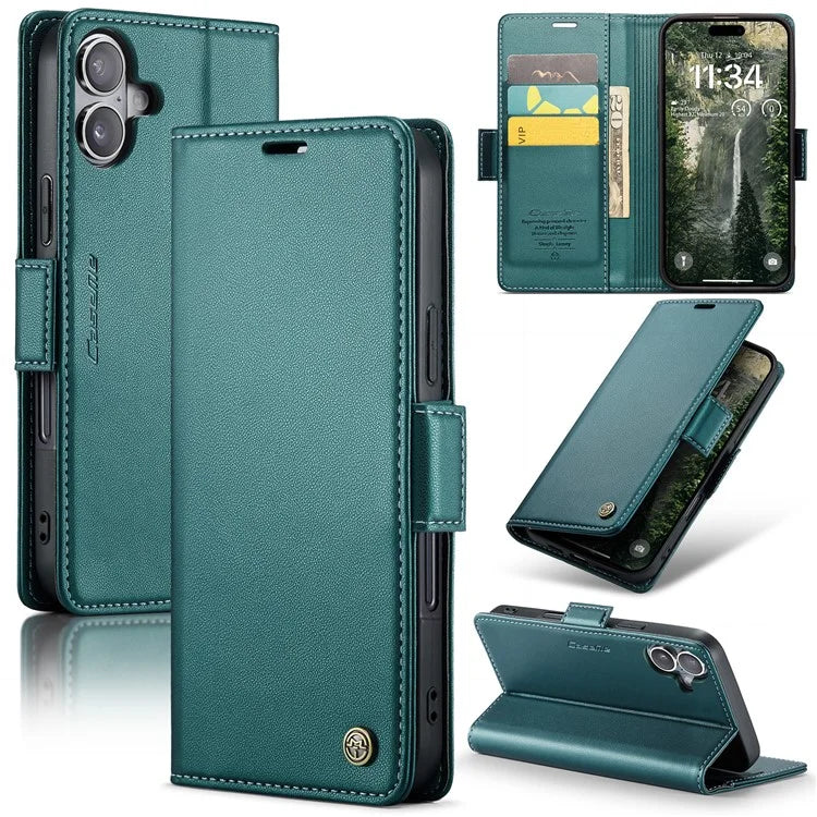 CASEME 023 Series For iPhone 16 Plus Case RFID Blocking Glossy Stand Phone Cover