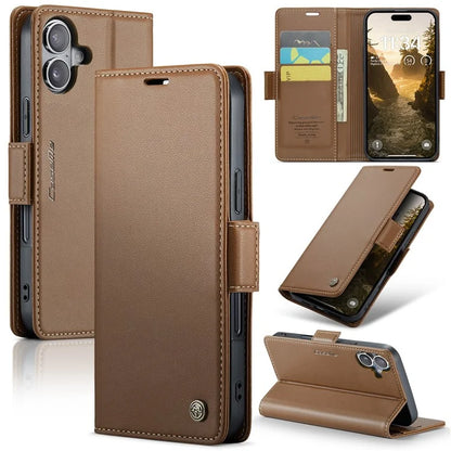 CASEME 023 Series For iPhone 16 Plus Case RFID Blocking Glossy Stand Phone Cover