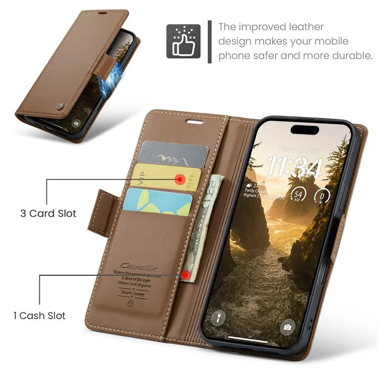 CASEME 023 Series For iPhone 16 Plus Case RFID Blocking Glossy Stand Phone Cover
