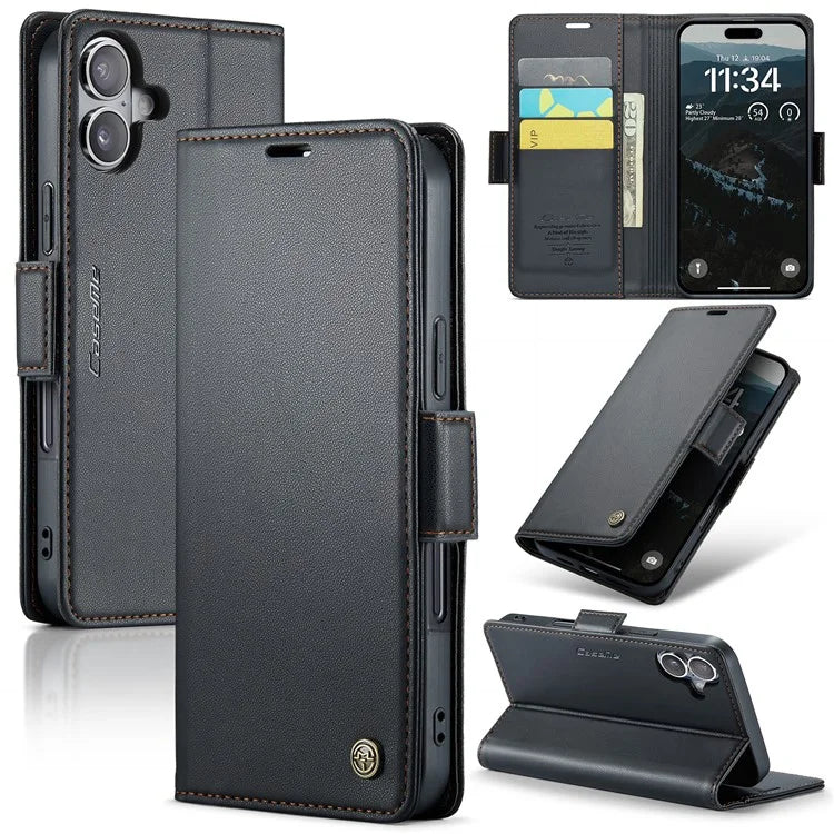 CASEME 023 Series For iPhone 16 Plus Case RFID Blocking Glossy Stand Phone Cover