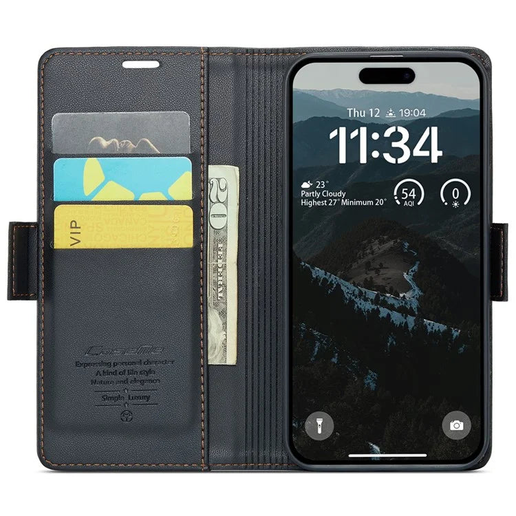 CASEME 023 Series For iPhone 16 Plus Case RFID Blocking Glossy Stand Phone Cover