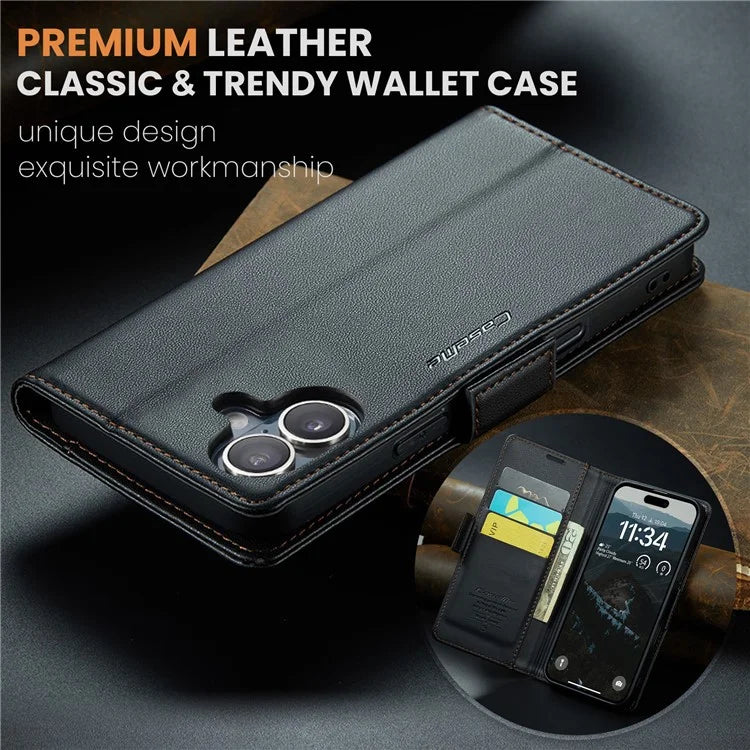 CASEME 023 Series For iPhone 16 Plus Case RFID Blocking Glossy Stand Phone Cover