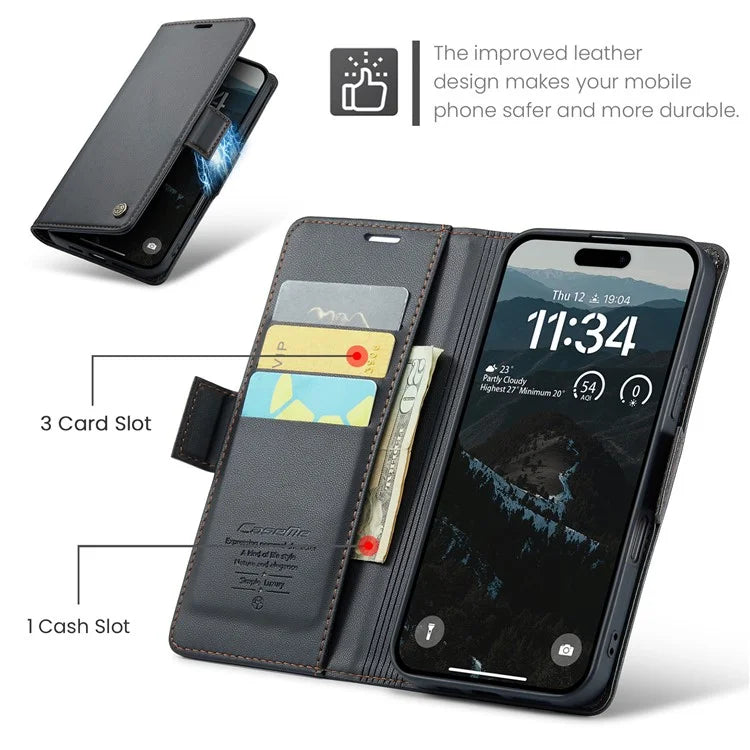 CASEME 023 Series For iPhone 16 Plus Case RFID Blocking Glossy Stand Phone Cover
