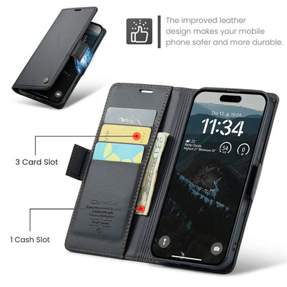 CASEME 023 Series For iPhone 16 Plus Case RFID Blocking Glossy Stand Phone Cover