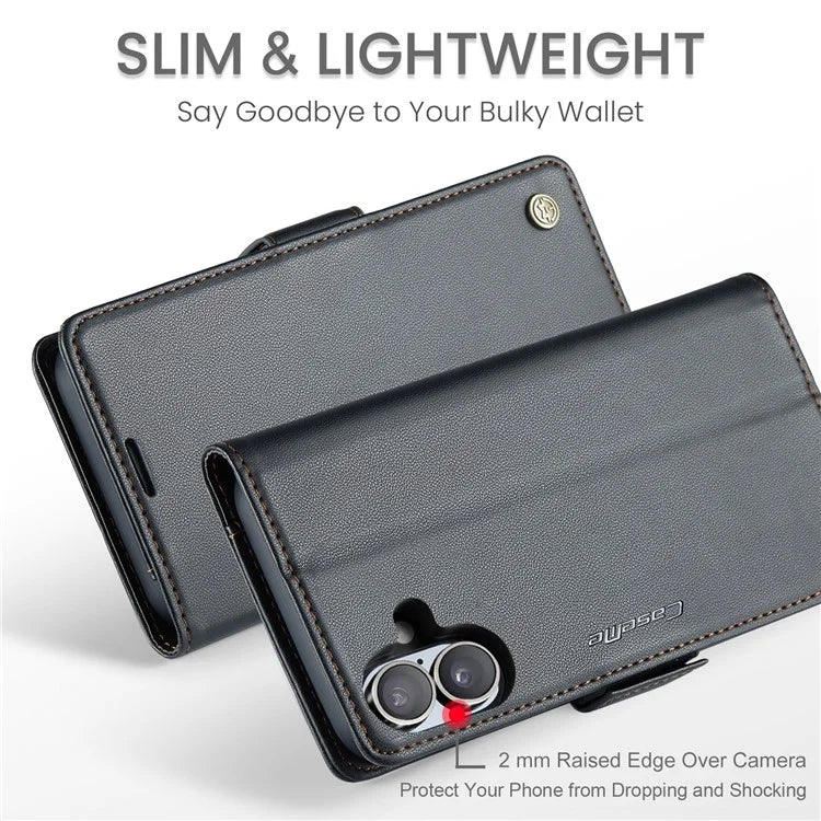 CASEME 023 Series For iPhone 16 Plus Case RFID Blocking Glossy Stand Phone Cover
