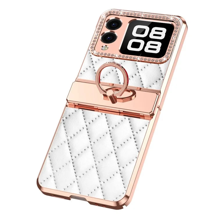 For Huawei nova Flip 5G Case Ring Holder Rhombus Leather+PC Phone Cover