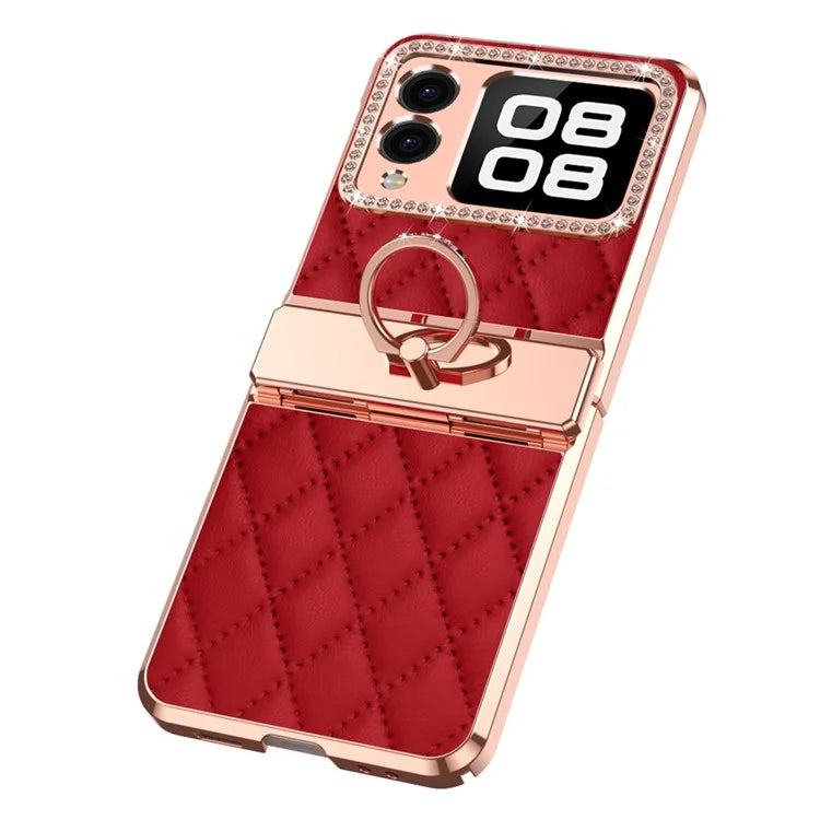 For Huawei nova Flip 5G Case Ring Holder Rhombus Leather+PC Phone Cover