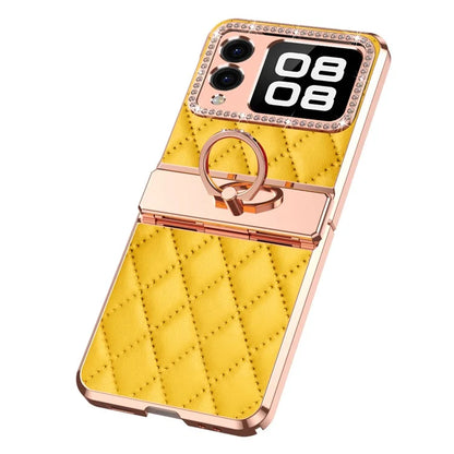 For Huawei nova Flip 5G Case Ring Holder Rhombus Leather+PC Phone Cover