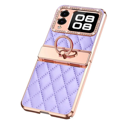 For Huawei nova Flip 5G Case Ring Holder Rhombus Leather+PC Phone Cover